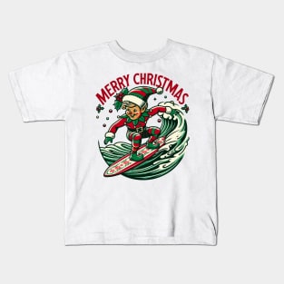 Surfing Elf Retro Christmas Cheer Kids T-Shirt